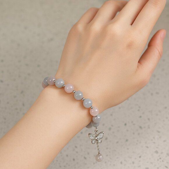 Elegant Pink and Silver Beaded Bracelet - Picture 2 of 3